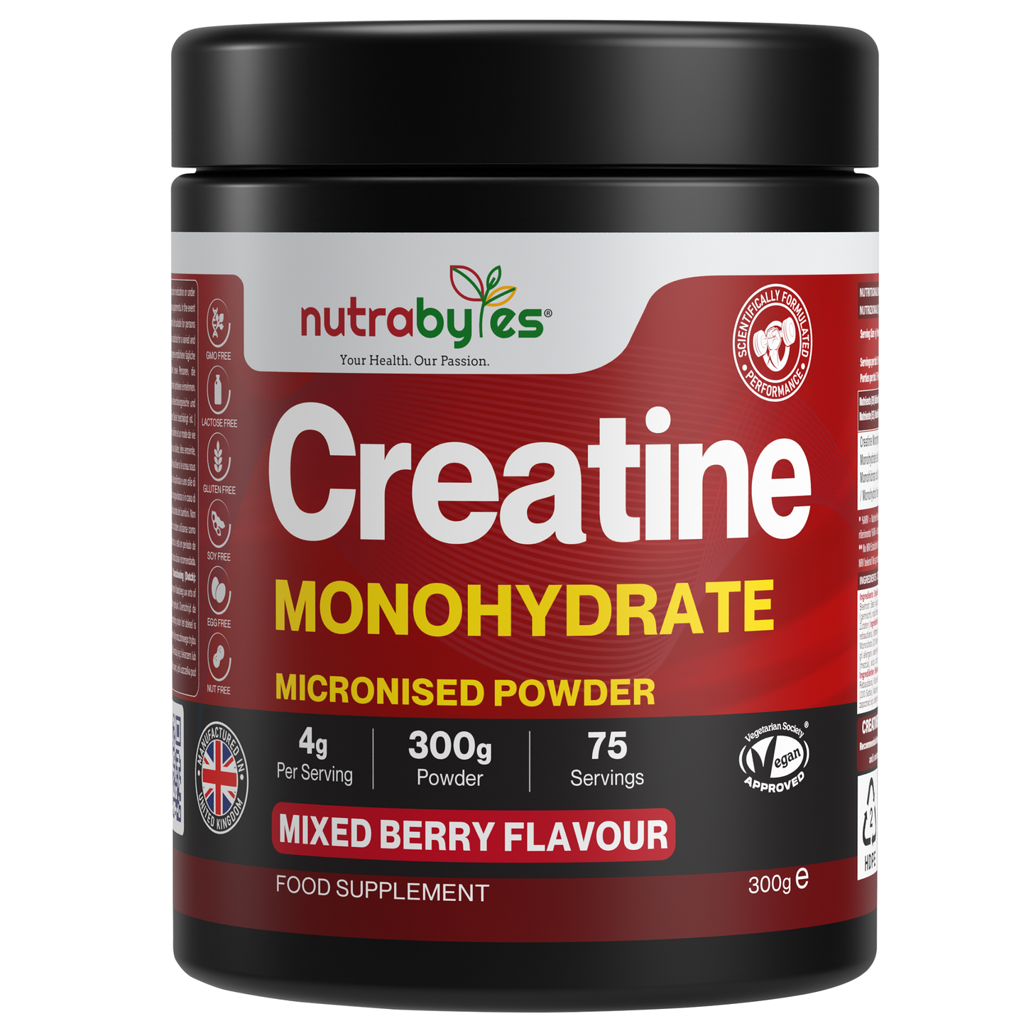 Flavoured Creatine Monohydrate Powder 300g (75 Servings) | Micronised Creatine Powder | Supplement for Women & Men | Vegan Certified